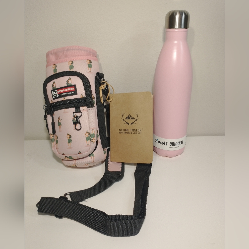 Pink  Hawaiian Nature Pioneor Water Bottle Carrier & S'WELL Water Bottle  25Oz